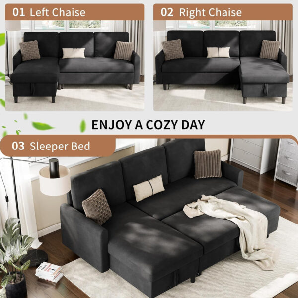 6886e69af4060229c7ce887b15ff3d785a1d4f9abb00e3c4e6348.jpg Walsunny Sectional Sofa Couch Bed L Shaped Sleeper Sofa Bed Pull Out Bed with Storage, Reversible Sectional Couches for Living Room, Apartment, Office(Dark Gray)