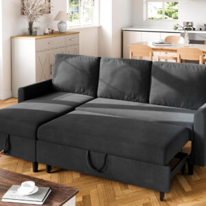 6886e69da787af3ef05f1f112316c2282bda5c9b3a11caa5adc57.jpg Walsunny Sectional Sofa Couch Bed L Shaped Sleeper Sofa Bed Pull Out Bed with Storage, Reversible Sectional Couches for Living Room, Apartment, Office(Dark Gray)