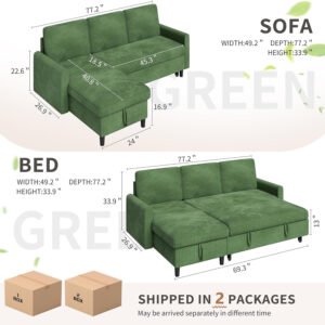 6886e69f25b5a5d9f444e25a8052f66fe707115b5cfdb4eeb517d.jpg Walsunny Sectional Sofa Couch Bed L Shaped Sleeper Sofa Bed Pull Out Bed with Storage, Reversible Sectional Couches for Living Room, Apartment, Office(Dark Gray)