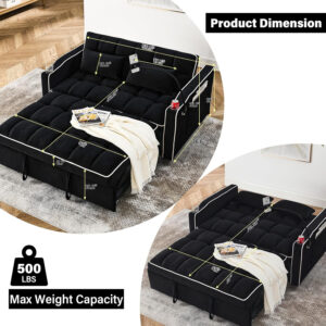 3 in 1 Sleeper Sofa Bed,Velvet Convertible Sofa Bed Pull-Out Bed Couch With Side Pockets,55'' Loveseat Sleeper Sofa with Adjustable Backrest for Living Room,Bedroom,Apartment and Small Space,Gray