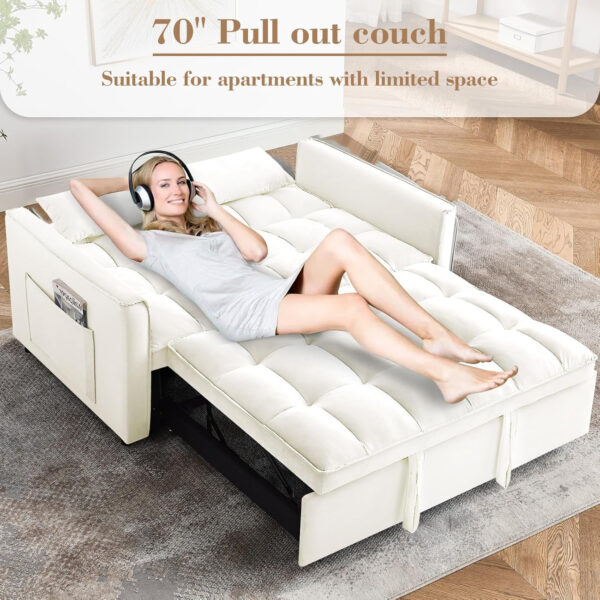 3 in 1 Sleeper Sofa Bed,Velvet Convertible Sofa Bed Pull-Out Bed Couch With Side Pockets,55'' Loveseat Sleeper Sofa with Adjustable Backrest for Living Room,Bedroom,Apartment and Small Space,Gray