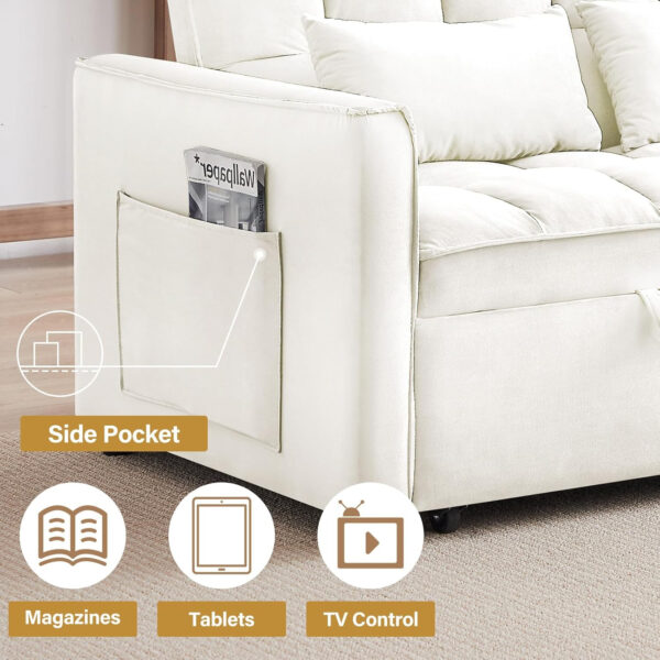 3 in 1 Sleeper Sofa Bed,Velvet Convertible Sofa Bed Pull-Out Bed Couch With Side Pockets,55'' Loveseat Sleeper Sofa with Adjustable Backrest for Living Room,Bedroom,Apartment and Small Space,Gray