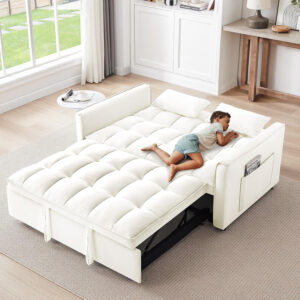 3 in 1 Sleeper Sofa Bed,Velvet Convertible Sofa Bed Pull-Out Bed Couch With Side Pockets,55'' Loveseat Sleeper Sofa with Adjustable Backrest for Living Room,Bedroom,Apartment and Small Space,Gray