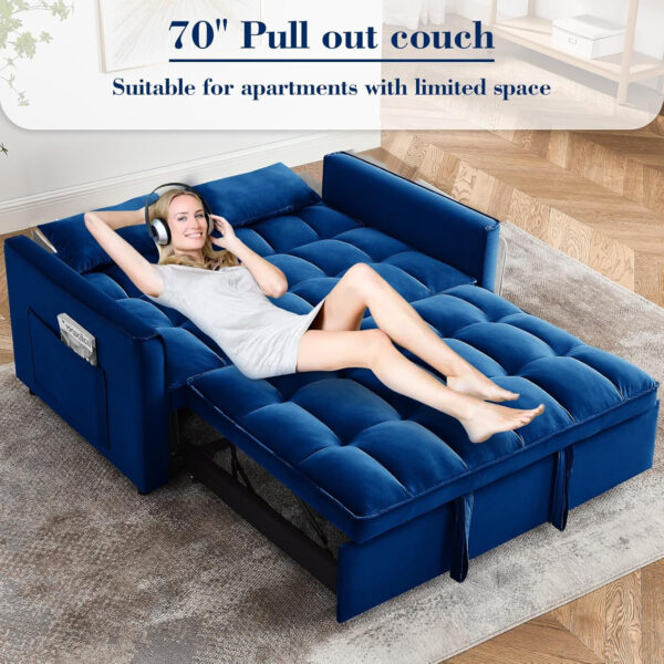 3 in 1 Sleeper Sofa Bed,Velvet Convertible Sofa Bed Pull-Out Bed Couch With Side Pockets,55'' Loveseat Sleeper Sofa with Adjustable Backrest for Living Room,Bedroom,Apartment and Small Space,Gray