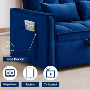 3 in 1 Sleeper Sofa Bed,Velvet Convertible Sofa Bed Pull-Out Bed Couch With Side Pockets,55'' Loveseat Sleeper Sofa with Adjustable Backrest for Living Room,Bedroom,Apartment and Small Space,Gray