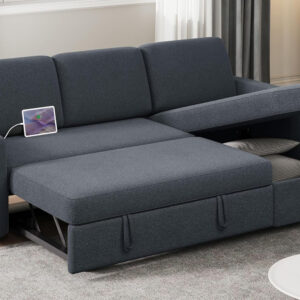 Yaheetech Sectional Sofa L-Shaped Sofa Couch Bed w/Chaise & USB, Reversible Couch Sleeper w/Pull Out Bed & Storage Space Living Room Dark Gray
