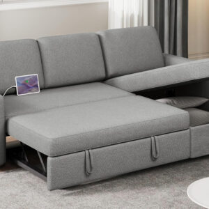 Yaheetech Sectional Sofa L-Shaped Sofa Couch Bed w/Chaise & USB, Reversible Couch Sleeper w/Pull Out Bed & Storage Space Living Room Dark Gray