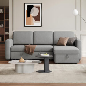 Yaheetech Sectional Sofa L-Shaped Sofa Couch Bed w/Chaise & USB, Reversible Couch Sleeper w/Pull Out Bed & Storage Space Living Room Dark Gray