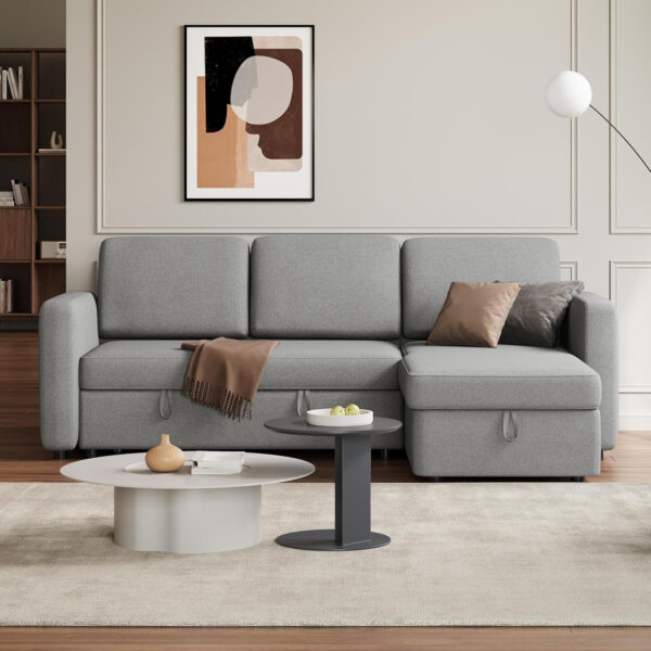 Yaheetech Sectional Sofa L-Shaped Sofa Couch Bed w/Chaise & USB, Reversible Couch Sleeper w/Pull Out Bed & Storage Space Living Room Dark Gray