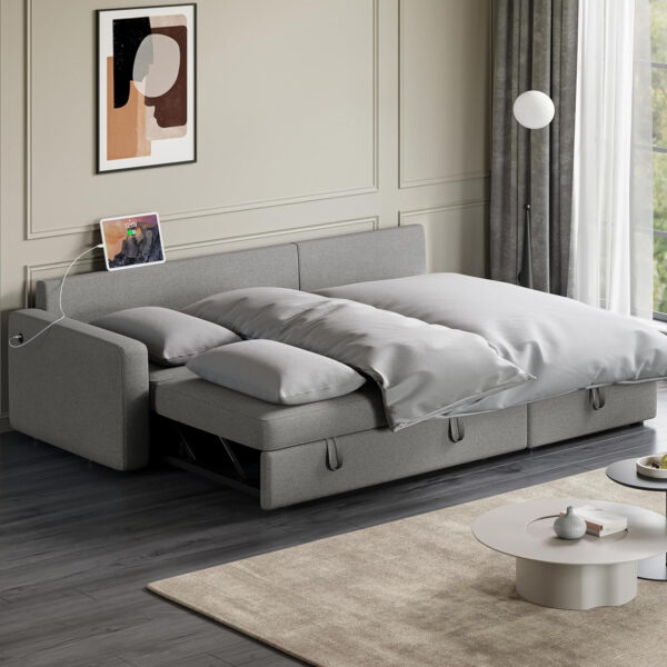 Yaheetech Sectional Sofa L-Shaped Sofa Couch Bed w/Chaise & USB, Reversible Couch Sleeper w/Pull Out Bed & Storage Space Living Room Dark Gray