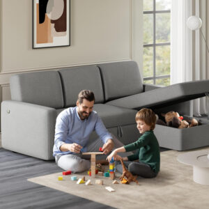 Yaheetech Sectional Sofa L-Shaped Sofa Couch Bed w/Chaise & USB, Reversible Couch Sleeper w/Pull Out Bed & Storage Space Living Room Dark Gray