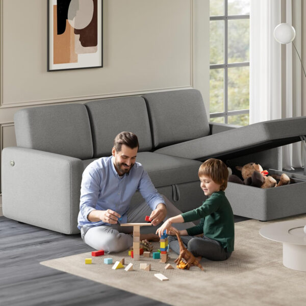 Yaheetech Sectional Sofa L-Shaped Sofa Couch Bed w/Chaise & USB, Reversible Couch Sleeper w/Pull Out Bed & Storage Space Living Room Dark Gray