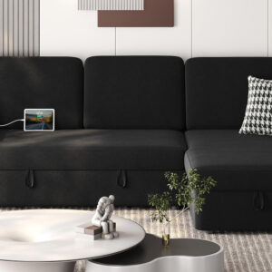 Yaheetech Sectional Sofa L-Shaped Sofa Couch Bed w/Chaise & USB, Reversible Couch Sleeper w/Pull Out Bed & Storage Space Living Room Dark Gray
