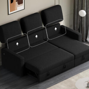 Yaheetech Sectional Sofa L-Shaped Sofa Couch Bed w/Chaise & USB, Reversible Couch Sleeper w/Pull Out Bed & Storage Space Living Room Dark Gray