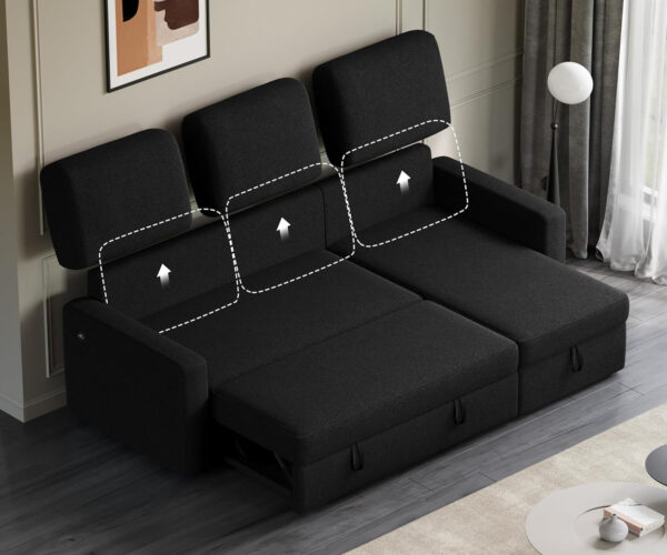 Yaheetech Sectional Sofa L-Shaped Sofa Couch Bed w/Chaise & USB, Reversible Couch Sleeper w/Pull Out Bed & Storage Space Living Room Dark Gray