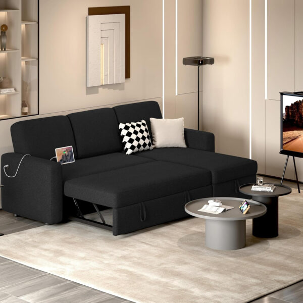 Yaheetech Sectional Sofa L-Shaped Sofa Couch Bed w/Chaise & USB, Reversible Couch Sleeper w/Pull Out Bed & Storage Space Living Room Dark Gray