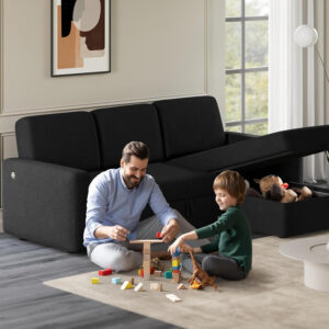 Yaheetech Sectional Sofa L-Shaped Sofa Couch Bed w/Chaise & USB, Reversible Couch Sleeper w/Pull Out Bed & Storage Space Living Room Dark Gray