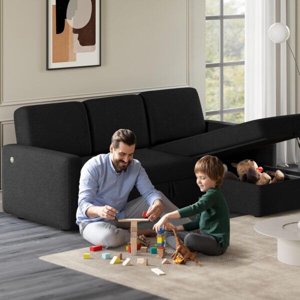 Yaheetech Sectional Sofa L-Shaped Sofa Couch Bed w/Chaise & USB, Reversible Couch Sleeper w/Pull Out Bed & Storage Space Living Room Dark Gray