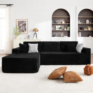 108" Boneless Couches for Living Room, Modular Sectional Sofa with Oversized Chaise, L-Shape Boneless Couch with Deep Seat, High-Density Memory Foam, No Assembly Required, Plush Corduroy Black