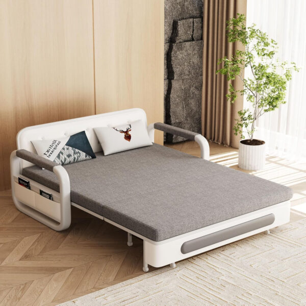 Pull-Out Sofa Daybed with Trundle - Versatile Futon Sleeper Couch for Living Room and Small Spaces (34.6" D x 62.2" W x 34.2" H) - Gray/White Sofa Bed