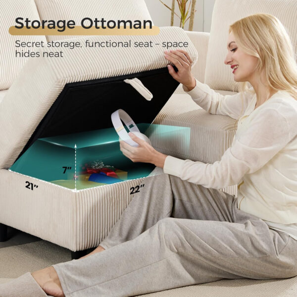 KKL Modular Sectional Sofa Bed with Storage Ottoman, Convertible L/U-Shaped Sleeper Couch for Living Room, Modern Reversible Design, Beige