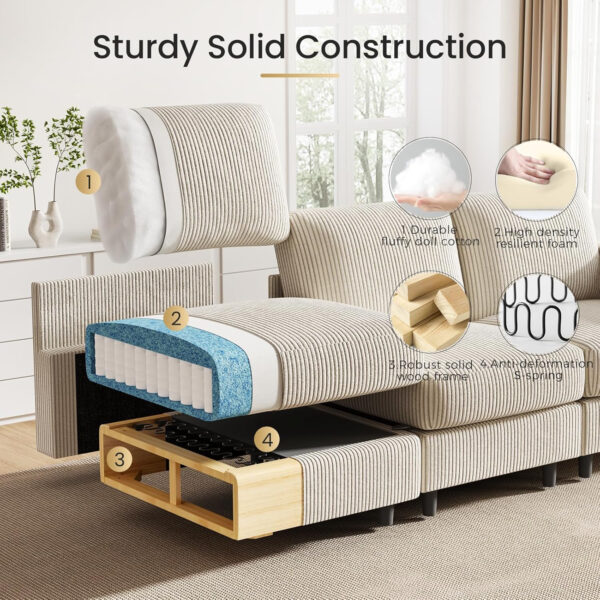 KKL Modular Sectional Sofa Bed with Storage Ottoman, Convertible L/U-Shaped Sleeper Couch for Living Room, Modern Reversible Design, Beige
