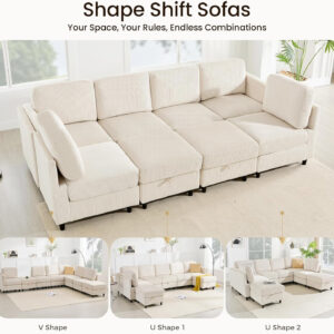 KKL Modular Sectional Sofa Bed with Storage Ottoman, Convertible L/U-Shaped Sleeper Couch for Living Room, Modern Reversible Design, Beige