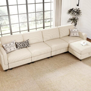 KKL Modular Sectional Sofa Bed with Storage Ottoman, Convertible L/U-Shaped Sleeper Couch for Living Room, Modern Reversible Design, Beige