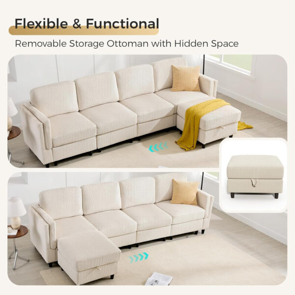 KKL Modular Sectional Sofa Bed with Storage Ottoman, Convertible L/U-Shaped Sleeper Couch for Living Room, Modern Reversible Design, Beige