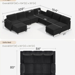 KKL Modular Sectional Sofa Bed with Storage Ottoman, Convertible L/U-Shaped Sleeper Couch for Living Room, Modern Reversible Design, Beige