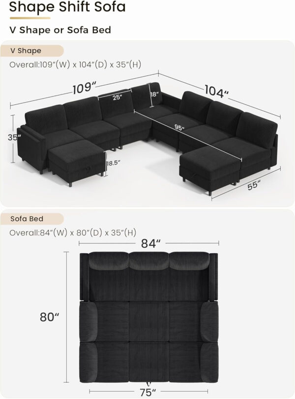 KKL Modular Sectional Sofa Bed with Storage Ottoman, Convertible L/U-Shaped Sleeper Couch for Living Room, Modern Reversible Design, Beige