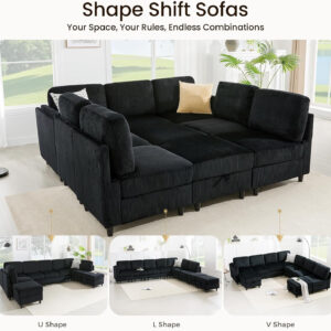 KKL Modular Sectional Sofa Bed with Storage Ottoman, Convertible L/U-Shaped Sleeper Couch for Living Room, Modern Reversible Design, Beige