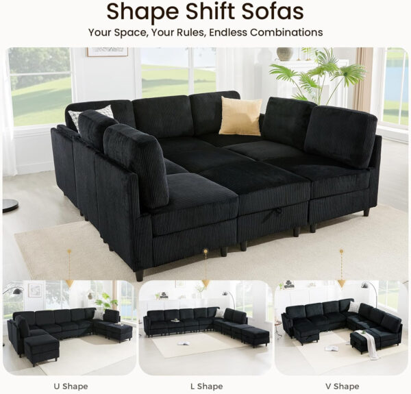 KKL Modular Sectional Sofa Bed with Storage Ottoman, Convertible L/U-Shaped Sleeper Couch for Living Room, Modern Reversible Design, Beige