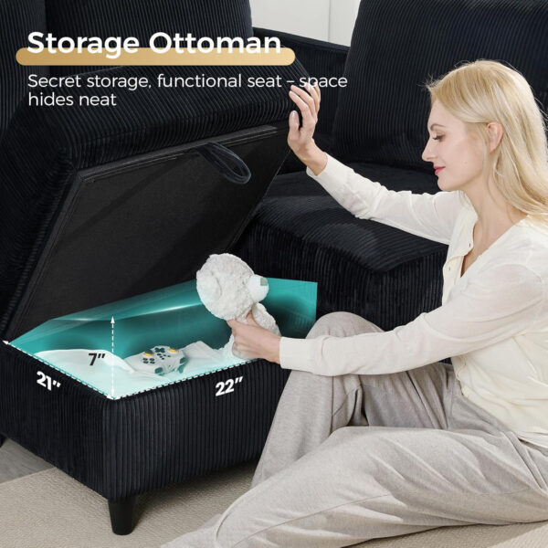 KKL Modular Sectional Sofa Bed with Storage Ottoman, Convertible L/U-Shaped Sleeper Couch for Living Room, Modern Reversible Design, Beige