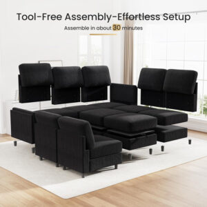 KKL Modular Sectional Sofa Bed with Storage Ottoman, Convertible L/U-Shaped Sleeper Couch for Living Room, Modern Reversible Design, Beige