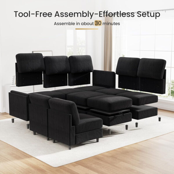 KKL Modular Sectional Sofa Bed with Storage Ottoman, Convertible L/U-Shaped Sleeper Couch for Living Room, Modern Reversible Design, Beige