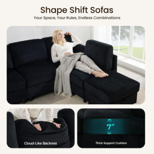 KKL Modular Sectional Sofa Bed with Storage Ottoman, Convertible L/U-Shaped Sleeper Couch for Living Room, Modern Reversible Design, Beige