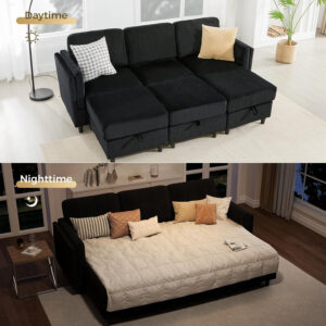 KKL Modular Sectional Sofa Bed with Storage Ottoman, Convertible L/U-Shaped Sleeper Couch for Living Room, Modern Reversible Design, Beige