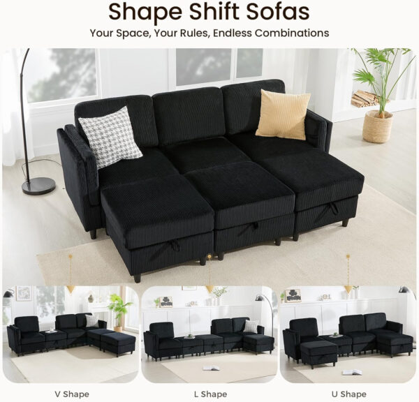 KKL Modular Sectional Sofa Bed with Storage Ottoman, Convertible L/U-Shaped Sleeper Couch for Living Room, Modern Reversible Design, Beige