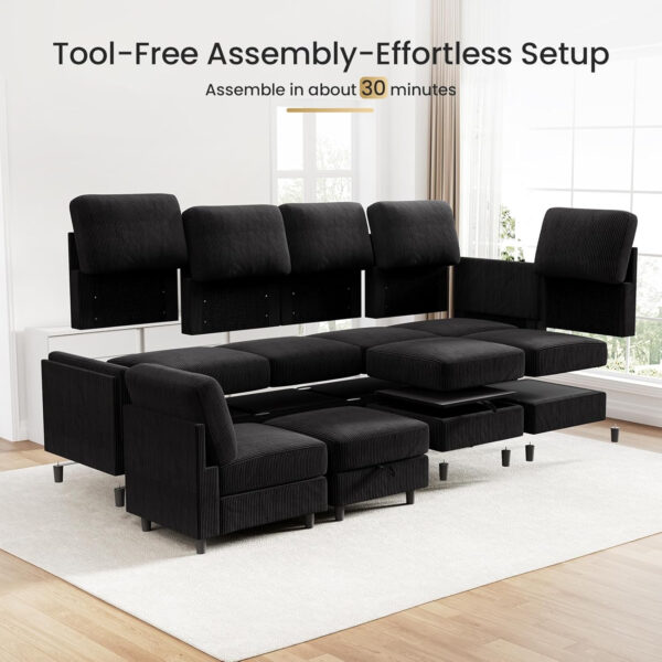 KKL Modular Sectional Sofa Bed with Storage Ottoman, Convertible L/U-Shaped Sleeper Couch for Living Room, Modern Reversible Design, Beige