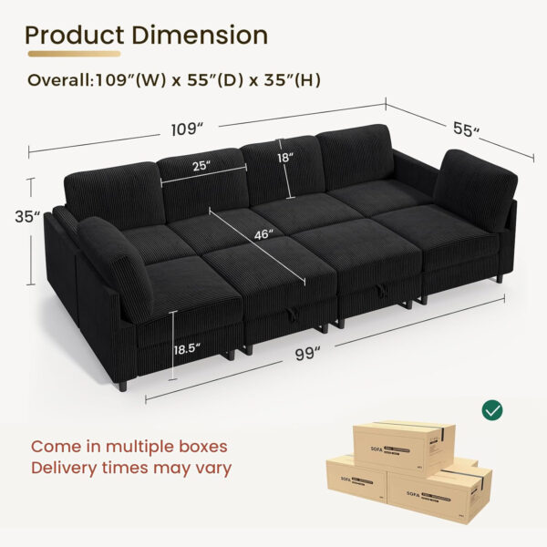 KKL Modular Sectional Sofa Bed with Storage Ottoman, Convertible L/U-Shaped Sleeper Couch for Living Room, Modern Reversible Design, Beige