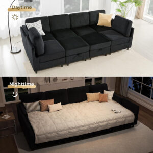 KKL Modular Sectional Sofa Bed with Storage Ottoman, Convertible L/U-Shaped Sleeper Couch for Living Room, Modern Reversible Design, Beige