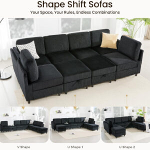 KKL Modular Sectional Sofa Bed with Storage Ottoman, Convertible L/U-Shaped Sleeper Couch for Living Room, Modern Reversible Design, Beige