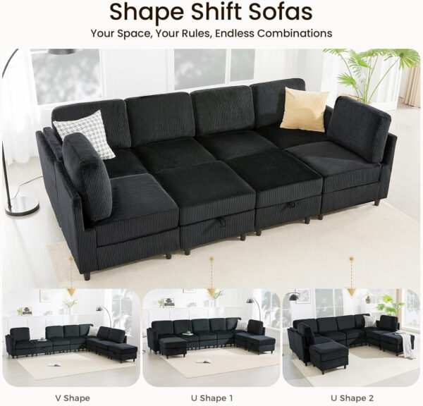 KKL Modular Sectional Sofa Bed with Storage Ottoman, Convertible L/U-Shaped Sleeper Couch for Living Room, Modern Reversible Design, Beige