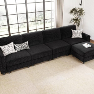 KKL Modular Sectional Sofa Bed with Storage Ottoman, Convertible L/U-Shaped Sleeper Couch for Living Room, Modern Reversible Design, Beige