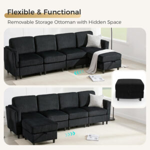 KKL Modular Sectional Sofa Bed with Storage Ottoman, Convertible L/U-Shaped Sleeper Couch for Living Room, Modern Reversible Design, Beige