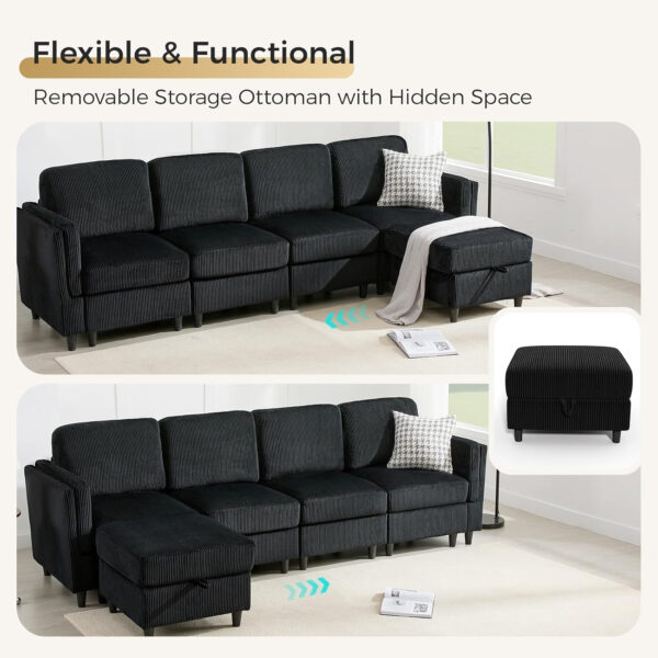 KKL Modular Sectional Sofa Bed with Storage Ottoman, Convertible L/U-Shaped Sleeper Couch for Living Room, Modern Reversible Design, Beige