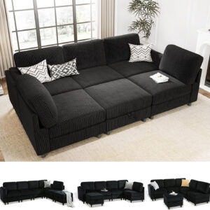 KKL Modular Sectional Sofa Bed with Storage Ottoman, Convertible L/U-Shaped Sleeper Couch for Living Room, Modern Reversible Design, Beige