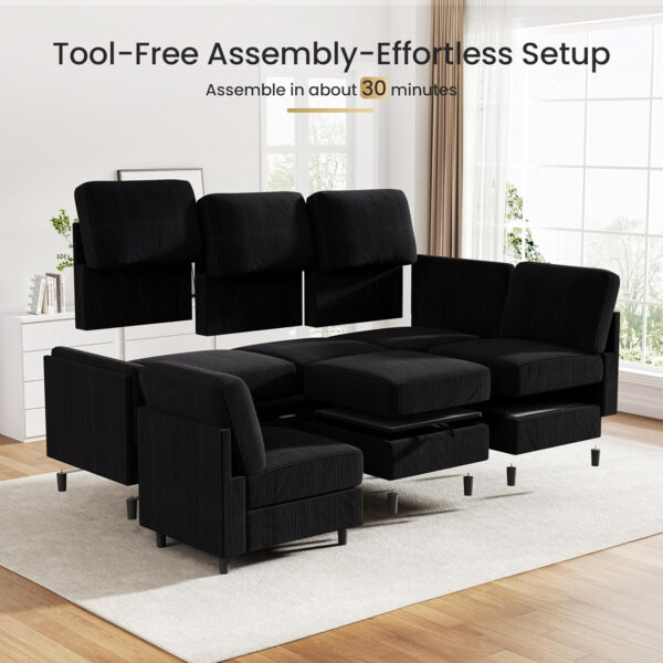 KKL Modular Sectional Sofa Bed with Storage Ottoman, Convertible L/U-Shaped Sleeper Couch for Living Room, Modern Reversible Design, Beige