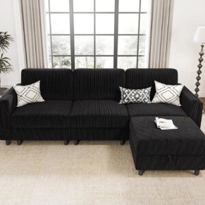 KKL Modular Sectional Sofa Bed with Storage Ottoman, Convertible L/U-Shaped Sleeper Couch for Living Room, Modern Reversible Design, Beige